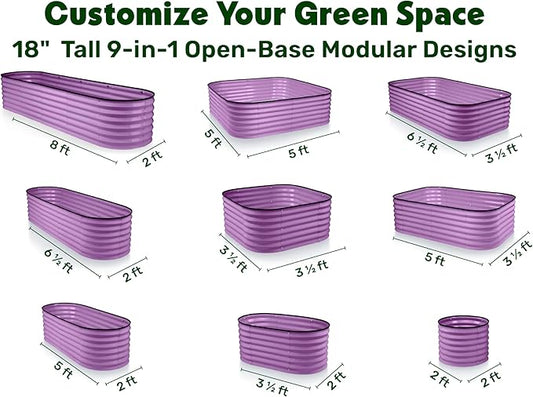 9-in-1 Galvanized Steel Raised Garden Bed // 8×2×1.5 ft Modular Planter for Gardening, Vegetables, Flowers // 18" Tall Metal Raised Garden Beds Outdoor (Purple) // Patented Design Planter Box