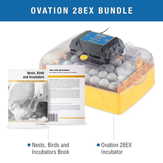 Brinsea Ovation 28 EX Egg Incubator & Expert Incubation Book, Automatic Humidity Control and Egg Turning for Hatching 28 Chicken, Duck, Other Bird Eggs, Precision Digital Controls