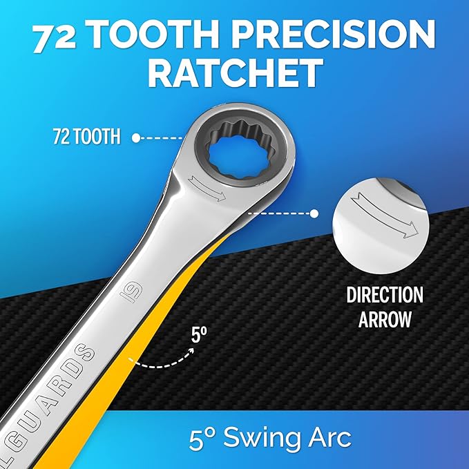 TOOLGUARDS 19mm Wrench - Ratcheting Wrench - Slim Profile - Ratchet Wrench - 100% Lifetime Satisfaction Guarantee