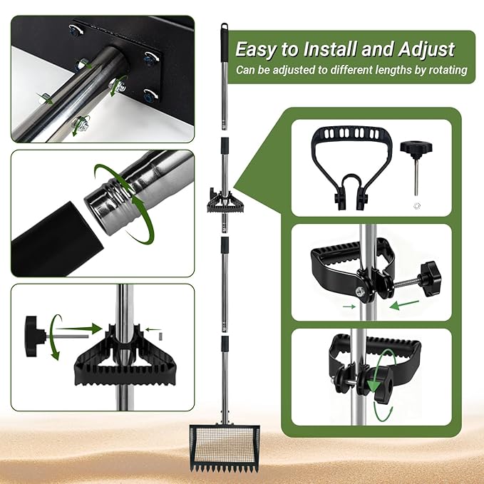 2-in-1 Chicken Poop Scooper & Rake,Chicken Coop Scoop with 304 Stainless Steel Shovel Head, Sand Sifting Litter Shovel (37 to 78")