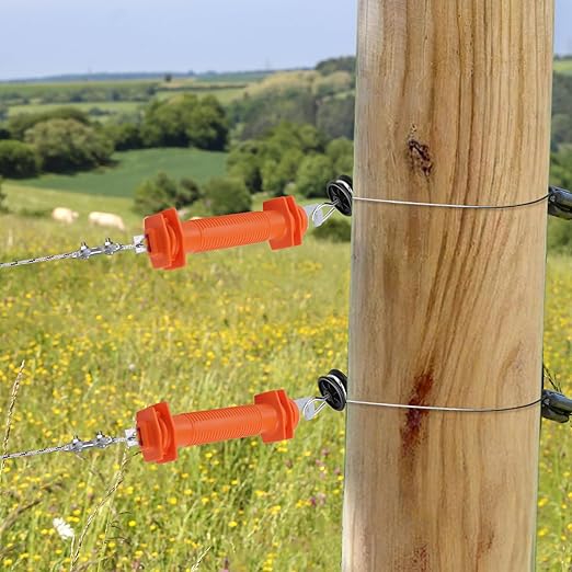 20 Pcs Electric Fence Handle - Heavy Duty Insulated Gate Handle with Spring Hook, High-Visibility Orange for Livestock & Garden Fencing
