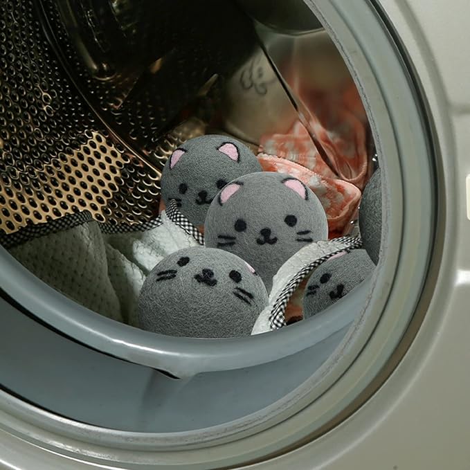 Dryer Balls Laundry Reusable - XL Wool Dryer Balls - Handmade Cute Cat Shape 6 Pack, Extra Large Dryer Balls, Shorten Drying Time, Organic Wool - Dry 1000+ Loads