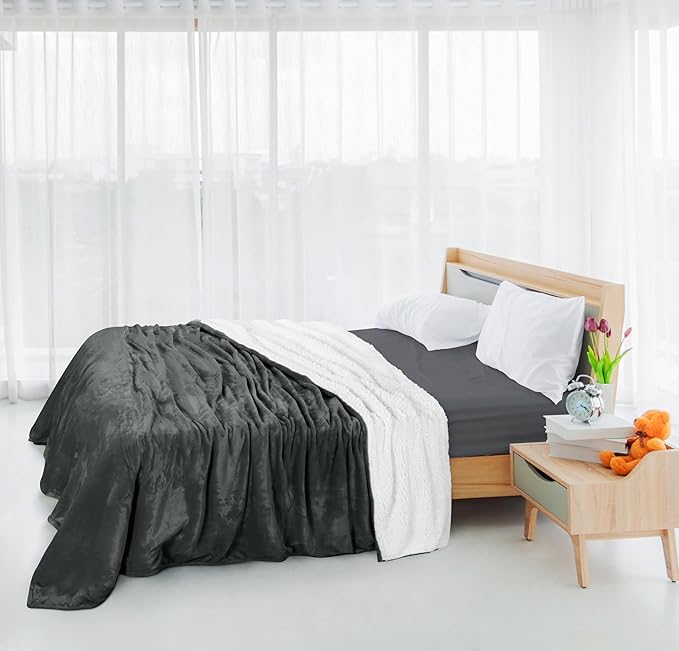 Utopia Bedding Sherpa Blanket Twin Size (Grey, 60x80 Inches) - Soft Lightweight Plush Fleece Reversible Winter Blanket for Bed, Sofa, Couch, Camping and Travel