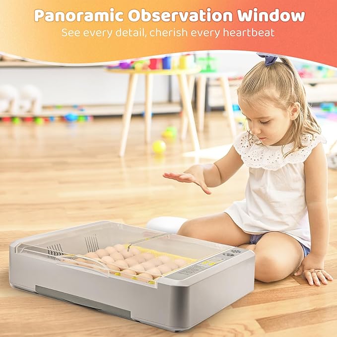 36 Eggs Incubator for Hatching Chicks with Automatic Turner Temperature & Humidity Control, Multifunctional Ultra-Clear Panoramic View with Hatch Days & Egg Candler for Chicken, Duck, Goose, Bird