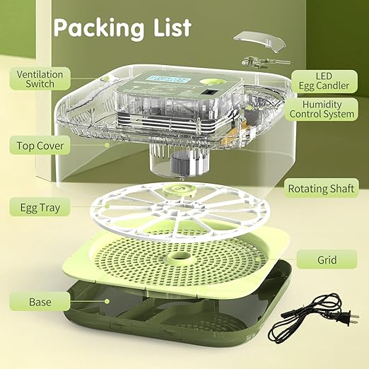 12 Egg Incubator with Automatic Turning, Temperature and Humidity Control, LED Egg Candler, and Auto Water Addition, for Hatching Chicken, Goose, Duck, Quail, Pigeon, and Turkey Eggs