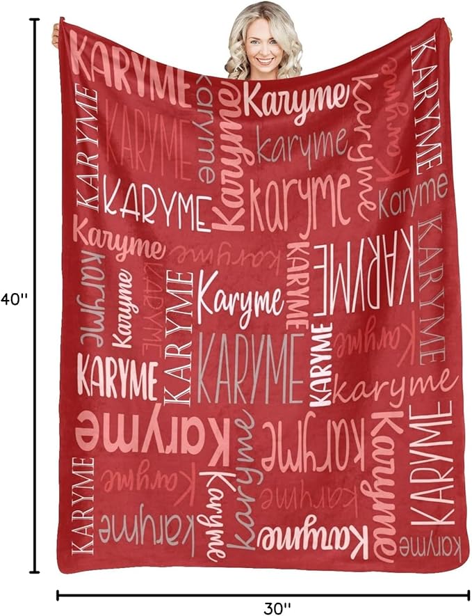 Personalized Blankets with Names Baby Gifts for Girls Boys Custom Soft Fleece and Sherpa Name Blanket for Kids and Adults Birthday for Daughter Son Granddaughter Grandson (Red)
