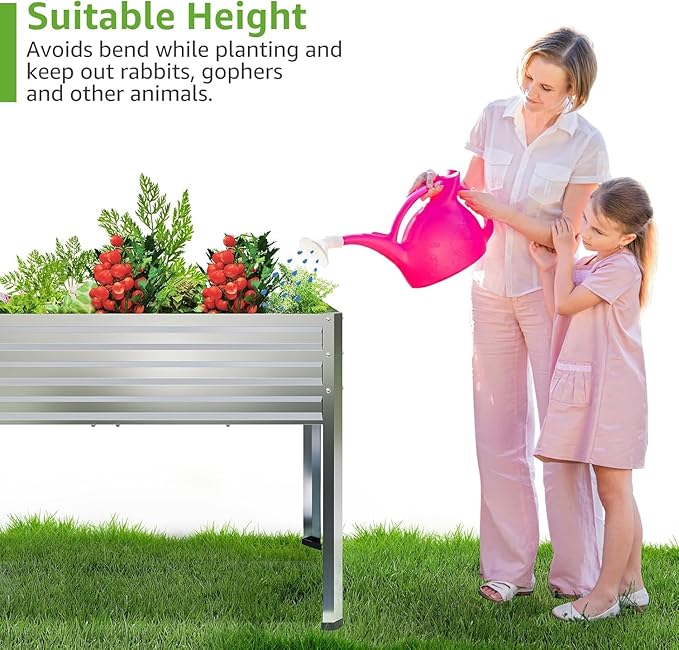 2PCS Galvanized Raised Garden Bed with Legs, 48 gallons, 48"x24"x32" Large Metal Elevated Planter Boxes with Drainage Holes,for Vegetables, Flowers, Backyard, Patio, Balcony