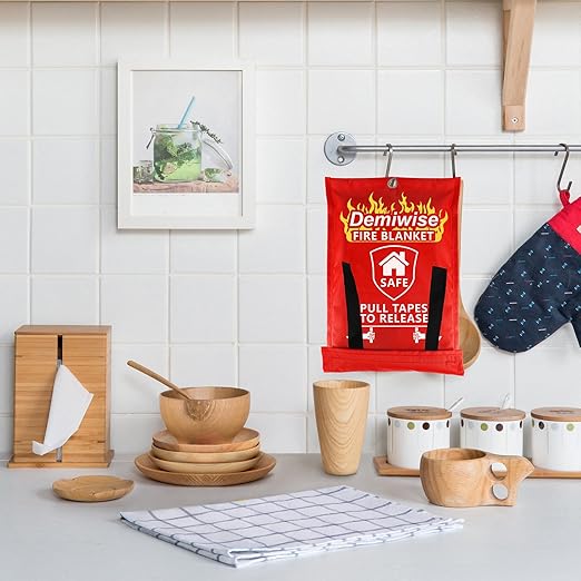2-Pack Fire Blanket - Large Fiberglass Fire Blanket Fire Suppression Blanket - Fire Blankets Emergency for People - Fire Safety Blanket with Emergency Whistles - Fireblanket for Kitchen, Home
