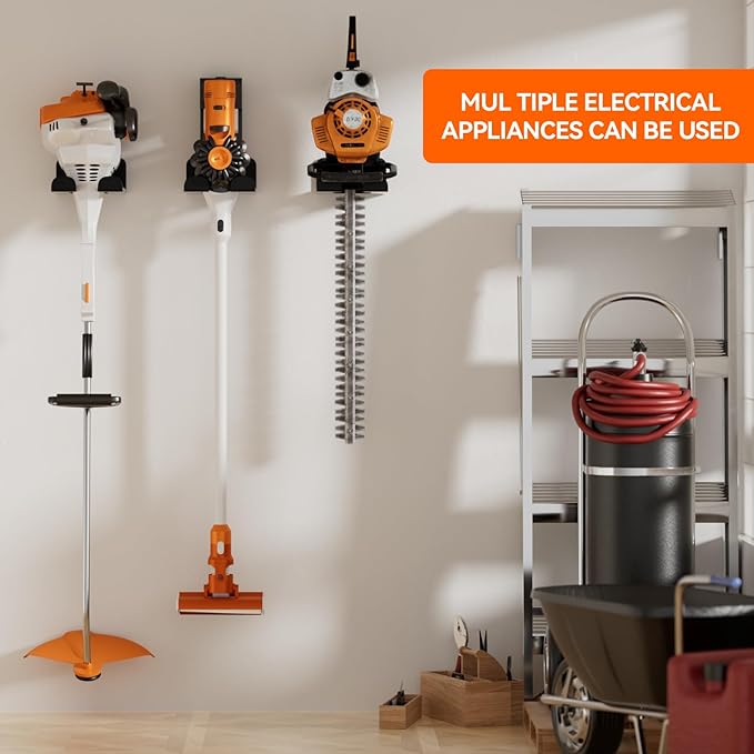 Garage Organization Storage Trimmer Rack, Garden Power Tool Hanger for Grass Trimmer, Hedge Trimmer, Garden Tools, Heavy Duty Weed Whackers Holder Wall Mounted Tool Organizer, 3 Packs