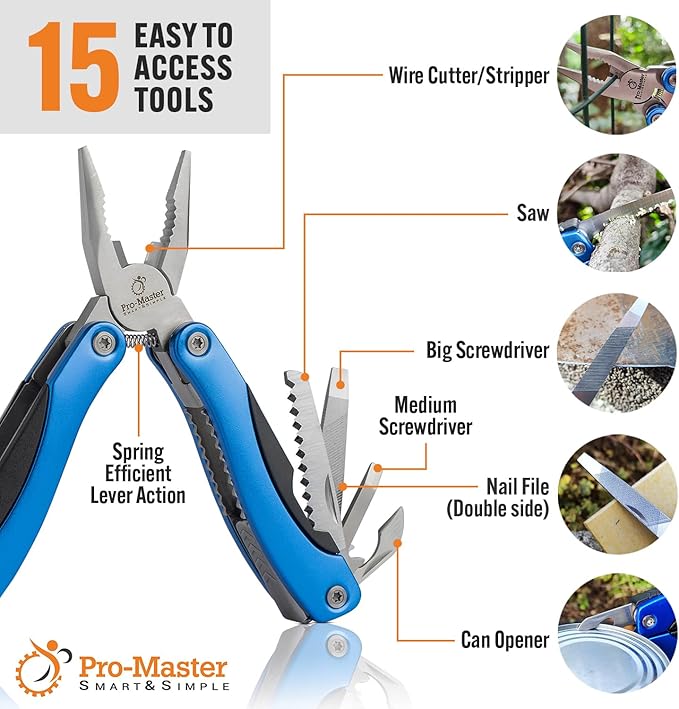 Practical Christmas Stocking Stuffer for Men, Dad, Husband | 15-in-1 Multitool Pocket Knife & Pliers | Compact EDC Camping, Hiking & Survival Gift. Essential Tool Kit for Him with Safety Lock.