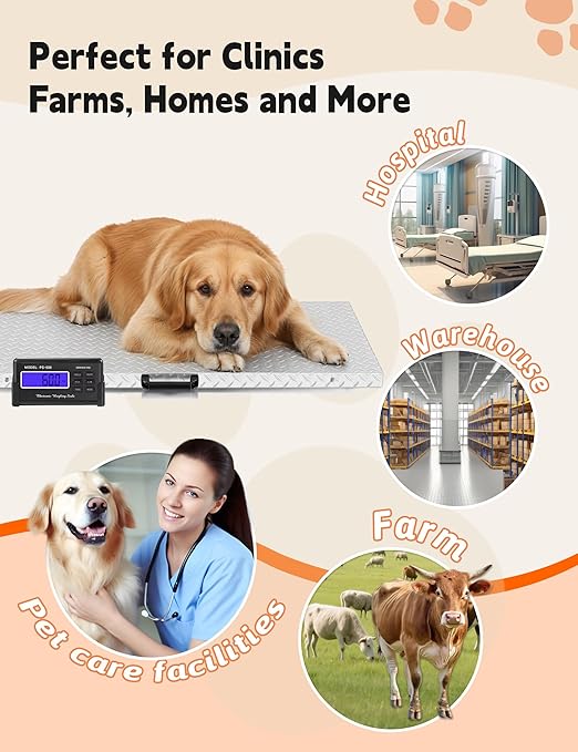 Large Pet Scale for Dogs 1100lb x 0.2lb, Folding Veterinary Animal Digital Scale with Stainless Steel Platform 40.5 5X 20.87 in, Tare Lock Function, Livestock Vet Scale for Dog Sheep Pig Goat