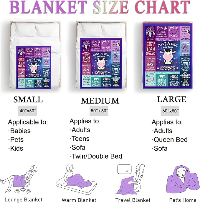 Cow Blanket Gifts for Women Girls Kids, Animal Cow Throw Blanket, Cows Lovers Birthday Gifts Stuff Decoration Blanket 50" x 40"