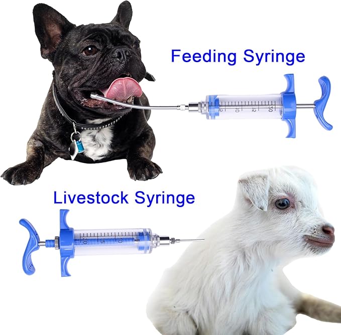 2Pcs 20ML Livestock Syringe, Reusable Adjustable Goat Drench Syringe, with 1 Drench Nozzle 10 Needles, Suitable for Chickens, Ducks, Geese, Lambs, Piglets Cub