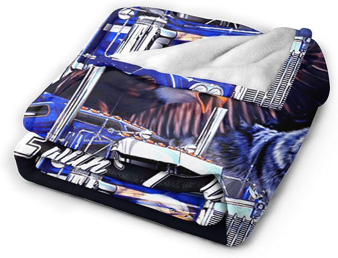 Semi Truck Blanket Decor Gifts for Trucker, Truck Flannel Fleece Fuzzy Lorry Throw Blankets, Soft Warm Cozy Plush Eagle Wolf Stuff Blanket for Kids Adult 50"x40"