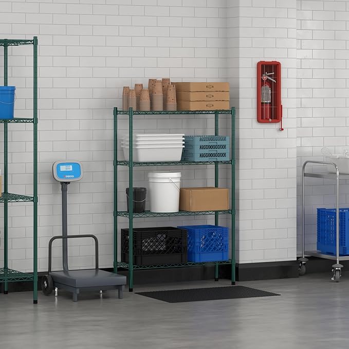 Commercial NSF Listed Green Epoxy Stationary Wire Shelving Kit 12" x 36" x 54", with 4 Shelves Perfect for Warehouse, Walk-in Refrigerator, Freezer, Grocery Store, Restaurant, Dishroom