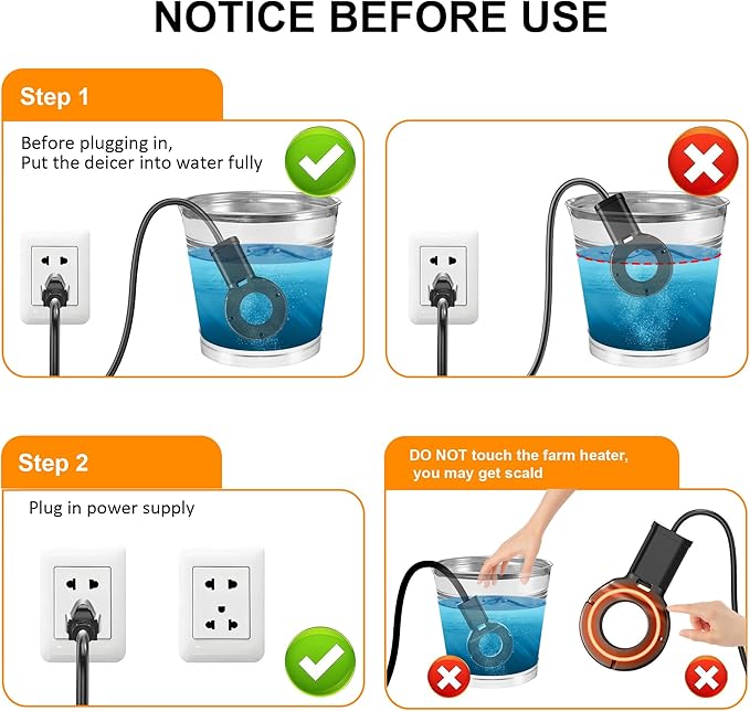 250W Utility De-Icer, Submergible Bird Bath Heater De-icer, Chicken Water Heater, Stock Tank Heater for Livestock Poultry Birds, Cows, Horses, Wildlife Drinkingwith 10FT Power Cord, Black