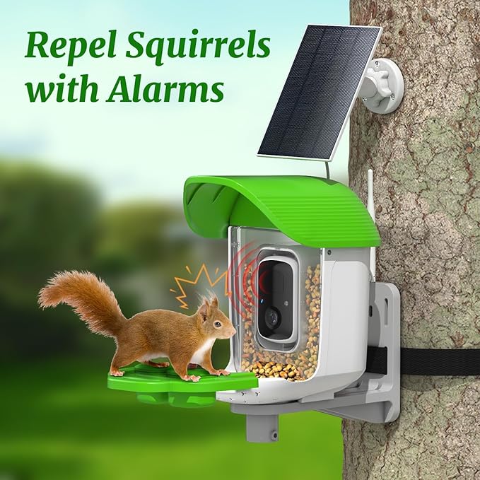 Smart Bird Feeder with Camera Solar Powered, AI Identify 11000+ Birds Species,2K Video Bird Feeder for Outdoors Garden,1L Large Capacity, for Birdlover,Green