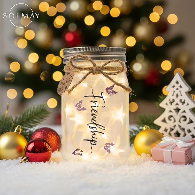 SOLMAY Friendship Gifts for Women – “Good Friends Are Like Stars” Mason Jar Night Light, Best Friend Birthday Gift for Women, Sentimental Christmas Gifts for Her, Cozy Rustic Home Decor Ready to Gift