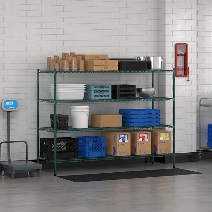Commercial NSF Listed Green Epoxy Stationary Wire Shelving Kit 24" x 72" x 54", with 4 Shelves Perfect for Warehouse, Walk-in Refrigerator, Freezer, Grocery Store, Restaurant, Dishroom