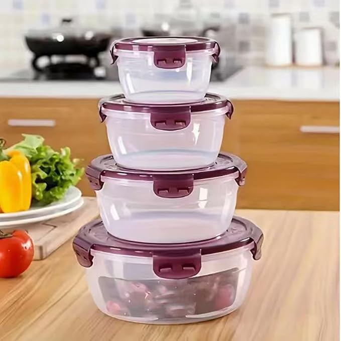 Food Storage Containers with Lids | Airtight Stackable Organizers - Round Leakproof Storage Container | for Fruits Breakfast Leftover Dry Goods Home Kitchen Fridge Pantry Office Picnic Baking