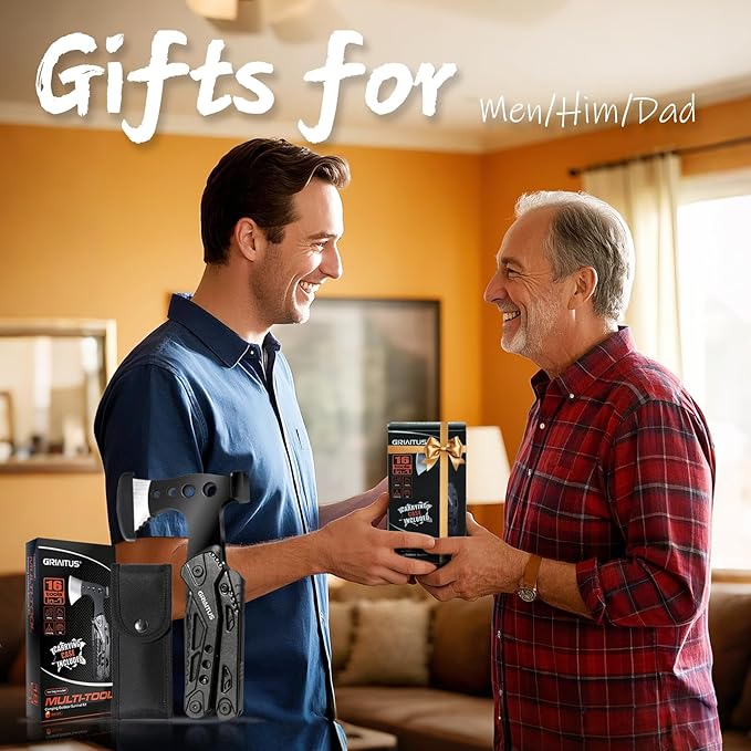 Camping Multitool Accessories Stocking Stuffers for Men 16 in 1 Multi Tool Survival Gear with Axe Hammer Pliers Saw Screwdrivers Bottle Opener Whistle with Sheath for Hiking, Gifts for Men Dad Him