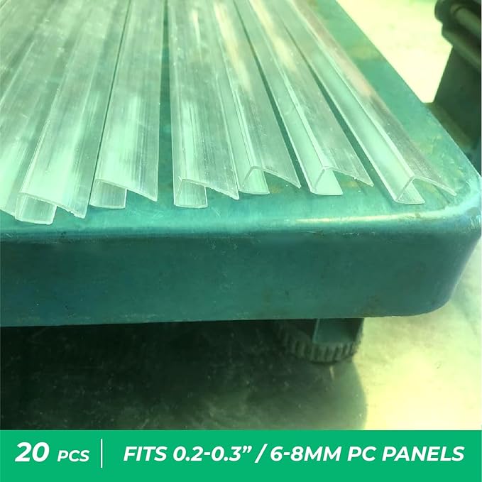 Polycarbonate Greenhouse Panels U Connector Profile - 20 Pieces, 2ft Length, Prevent Dust, Rain & Moisture from Getting into Twin-Wall Greenhouse Panels, Fit 8mm or 6mm Panels (U Connectors 8mm-2ft)