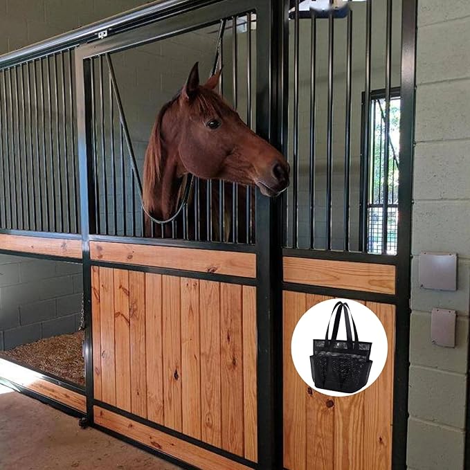 1Pcs Horse Grooming Bag Durable Horse Tool Bag with Pet Grooming Organizer for Horses, Dogs, and Other Pets (Black)