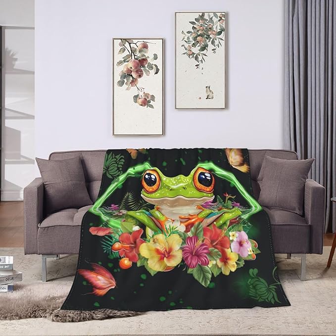Frog Blanket Super Cozy Soft Animal Throw Warm Plush Fluffy Stuff Gifts for Women Girls Fleece Flannel Gift Blankets for Kids Adults 60"X50"