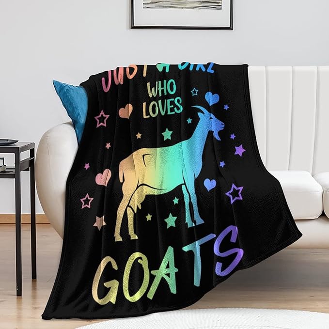 Goat Blanket for Girls - 50x60 Inches Throw Size - Soft Fuzzy Plush Throws Gift - Black Funny Blanket for Bed, Couch, Sofa