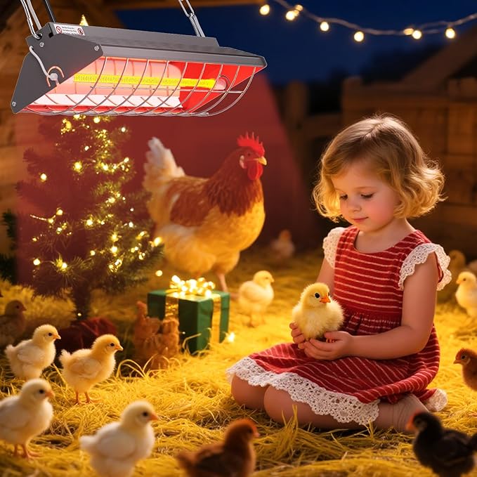 Large Heat Lamp for Chickens, 300W Carbon Fiber Heater for Chick Brooder - Adjustable Height Chicken Coop Heater with 2 Temperature Modes, Long-Lasting 10,000H, Ideal Chicken Coop Accessories