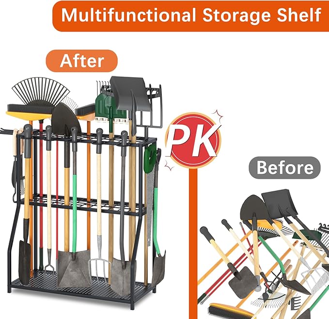 Organizer Yard Tool Storage Rack,Garden Organizer,Steel Yard Tool Racks To Store Long-Handled Tools,Tool Holder For Garden,Shed,Outdoor,Black