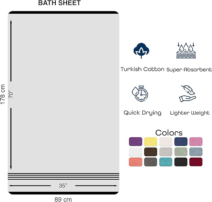 Hawmam Linen Jumbo Large Bath Sheets Towels 2 Pack Soft and Absorbent, Premium Quality 100% Cotton Towels (Teal Turquoise, Bath Sheet)