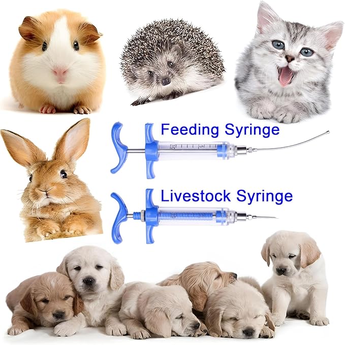 2Pcs 10ML Livestock Syringe, Reusable Adjustable Goat Drench Syringe, with 1 Drench Nozzle 10 Needles, Suitable for Small Poultry And Birds Such As Chickens, Ducks, Cats, Dogs, Etc