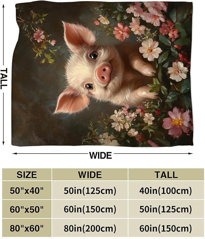 Pig Blanket Cute Pig Flower Throw Blanket Soft Warm Cozy Fuzzy Plush Vintage Gifts for Girls Women Lightweight Fleece Flannel Stuff Decor Gift for Kids Adults 80"X60"