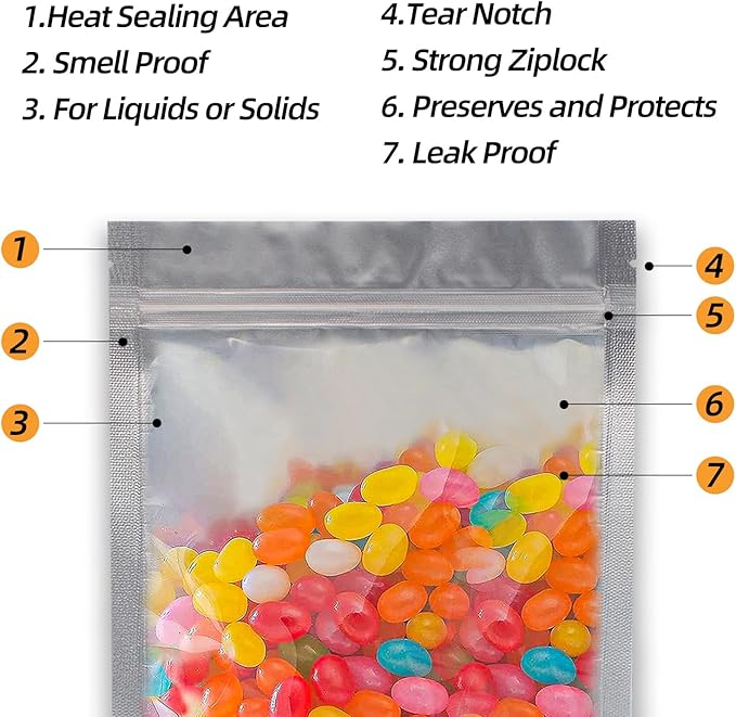 1/2 Pint 60 Packs Mylar Bags For Food Storage, 5"x 7" Mylar Bags With Window, Freeze Dried Candy Bags, Reusable Storage Bags For Food, Mylar Food Storage Bags for Long Term Food Storage