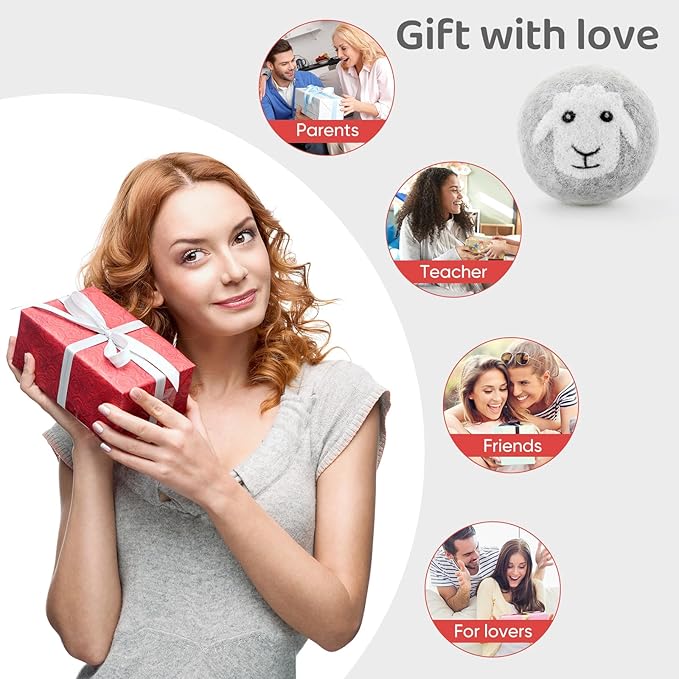 Wool Dryer Balls 6 Pack, Natural Fabric Softener, Dryer Balls Laundry Reusable, Reduces Clothing Wrinkles and Saves Drying Time (Gray)