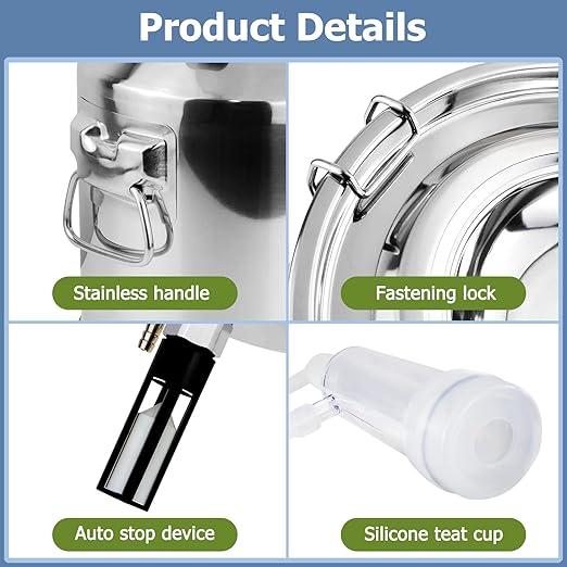 2025 Upgrade 14L Goat Milking Machine, Continuously Adjustable Suction Pulsation Vacuum Electric Milker, Portable Livstock Milking Machine with Stainless Bucket(US Plug)(14L Goat)