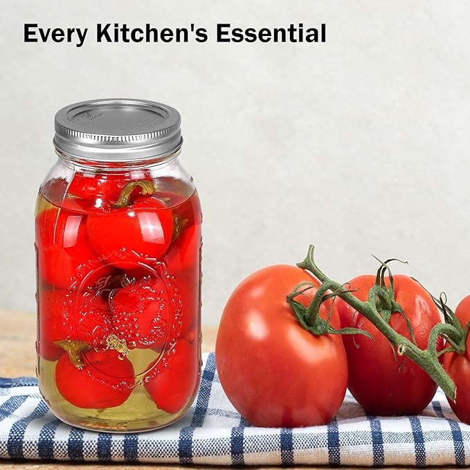 Ball Regular Mouth Mason Jars 32 oz. (4 Pack) - Quart Size Jars with Airtight Lids and Bands for Canning, Fermenting, Pickling, Meal Prep or DIY Decors and Projects Bundled with Peaknip Jar Opener