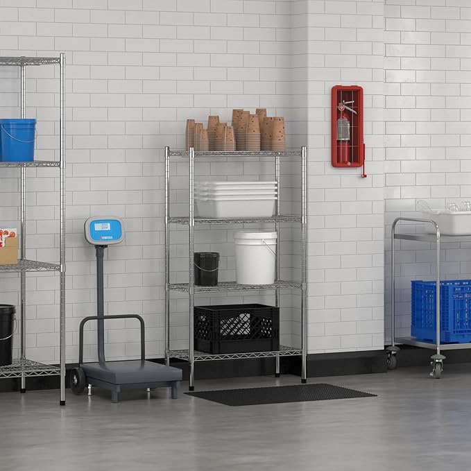 Commercial NSF Listed Chrome Stationary Wire Shelving Kit 14" x 30" x 54", with 4 Shelves Perfect for Warehouse, Walk-in Refrigerator, Freezer, Grocery Store, Restaurant, Dishroom
