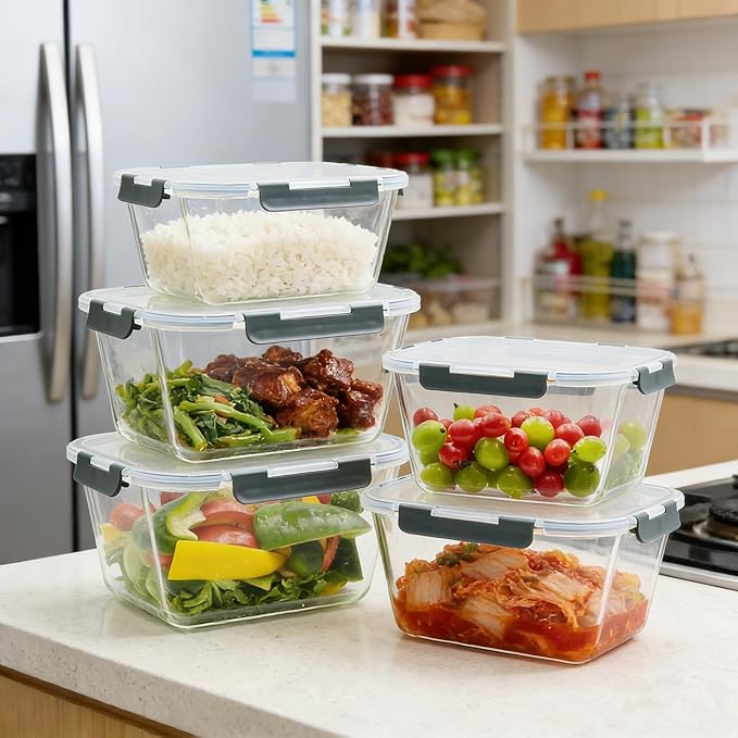 2 Pack Large Glass Food Storage Containers with Lids 85oz/10.5cup Big Airtight Glass Storage Containers for Rotisserie Chicken Meal Prep Leftovers, BPA Free & Leak Proof, Microwave, Oven Safe