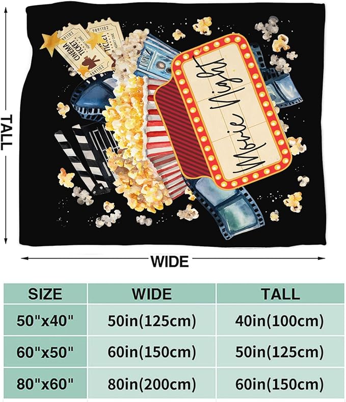 Movie Blanket Popcorn Gifts for Girls Boys Movie Theater Throw Blankets Cozy Plush Fleece Decor Flannel Fuzzy for Women Men 50"X40"