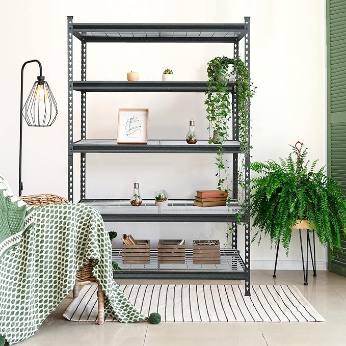 WORKPRO 5-Tier Metal Storage Shelving Unit, 48”W x 24”D x 72”H, Adjustable Storage Rack Heavy Duty Shelf, 4000 lbs Load Capacity (Total), for Garage, Kitchen, Bathroom, Warehouse, Black/Sliver