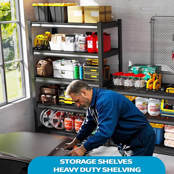 46''W/72''H Garage Shelving Heavy Duty 5-Tier Adjustable Storage Shelves Unit,3000 LBS Metal Utility Rack Shelf for Industries, Warehouses, Basement,Black (72''H x 46''W x 19.5''D)