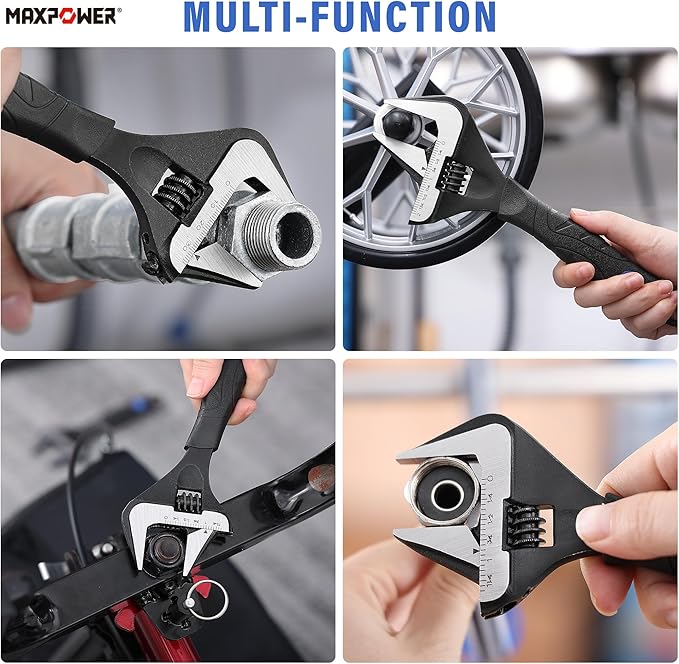 MAXPOWER 6 8 10 inch Adjustable Wrench Set, Wide Jaw Capacity 1.4" 1.6" 2" (35mm 40mm 50mm)