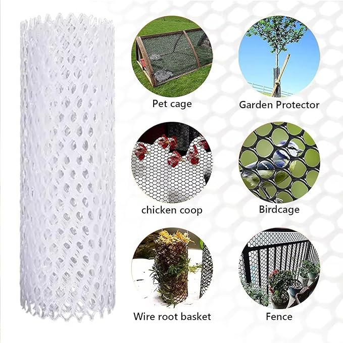 White Garden Fence Mesh 39.3″ Wide Safety Netting Plastic Net Fencing Roll Balcony Protection Window Isolation Net for Snow, Poultry, Chicken, Patio, Animal Barrie(Size:1x30M - Mesh 1.2cm,Color:White)