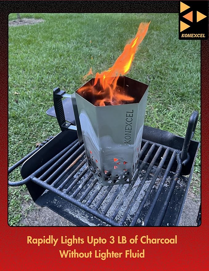 Charcoal Chimney Starter XL & Fire Starter set, Heavy Duty xl Charcoal Starter for charcoal grill (XXL Size) & Natural Wooden Fire starters for campfires (130 PCS); use for charcoal grill, BBQ.