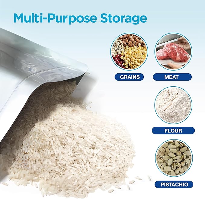 20 Pcs 5 Gallon Mylar Bags With Oxygen Absorbers - 11 Mil Thick - With Sticker Labels and Closure Clip - Smell Proof, Zipper Closure Heat Resealable Large Mylar Bags For Food Storage