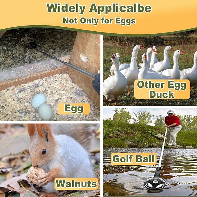 2Pcs Egg Grabber for Chicken Eggs, Extendable Egg Picker Tool with Ergonomic Handle, Stainless Steel Long Grabber Reacher for Coop, Poultry Nest, Farm & Outdoor Egg Collector