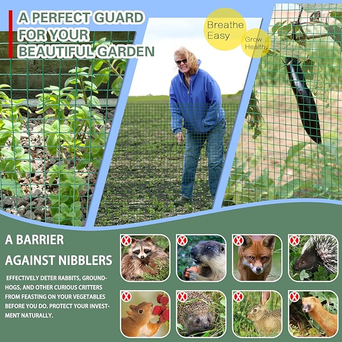 Hardware Cloth 1/2inx48inx100ft,Chicken Wire Fencing Vinyl PVC Coated welded wire mesh Animal Coop Garden Plant for Rabbit, Snake,rodents,Foxes,Groundhogs,Poultry Netting Cage Farm Protection