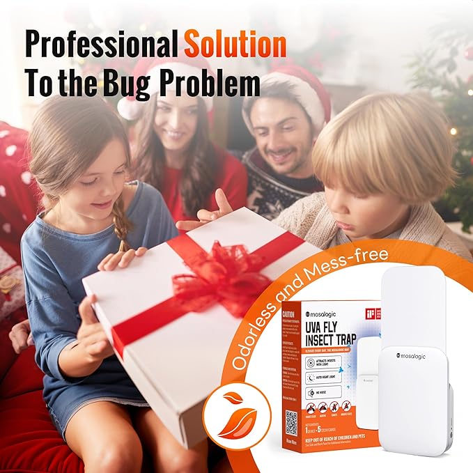 Mosalogic Fruit Fly Traps for Indoors Gnat Trap for House Indoor-600 Sqft Protection Area UV Fly Insect Trapper for Fruit Flies,Gnats,Mosquito,and Other Flying Insect Plug-in Bug Killer White 2Pack